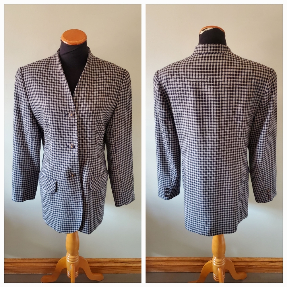 Della Spiga Canada 8 Vintage Old Money Houndstooth Academia Classic Wool Blazer